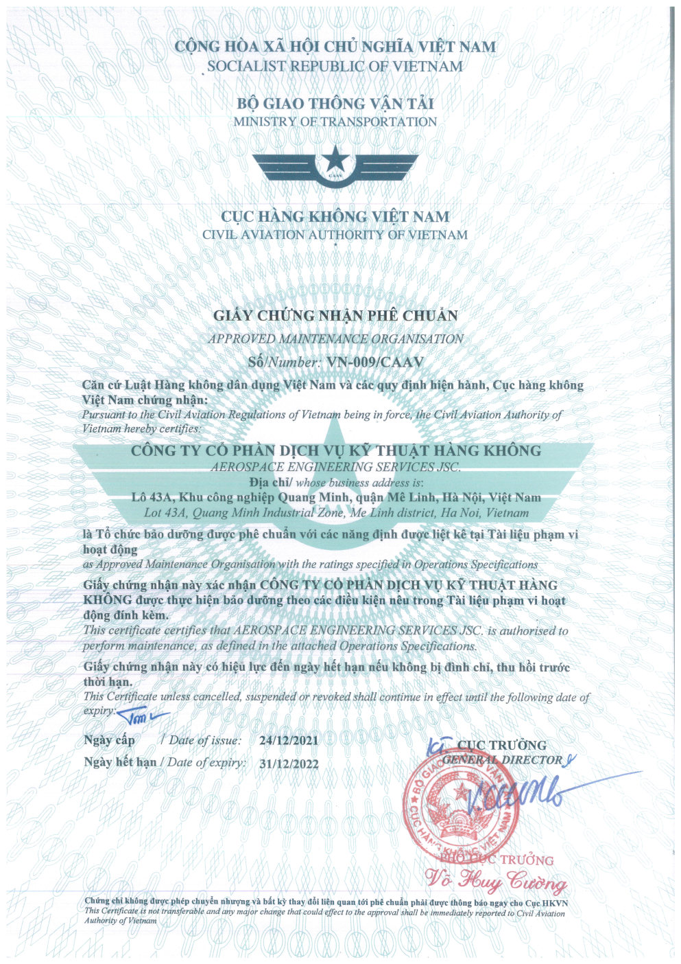 EASA Maintenance Organization Approval Certificate